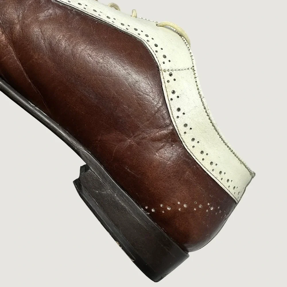 Eleganza Mens 13 Spectator Shoes Brown White Leather Two Tone Oxfords EZ1504